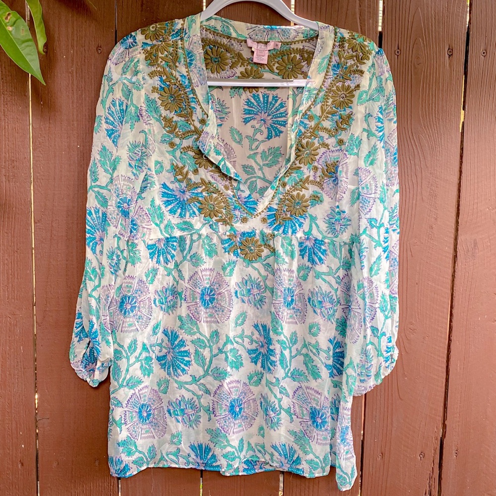 Calypso St. Barth Sheer Embroidered Tunic Size M